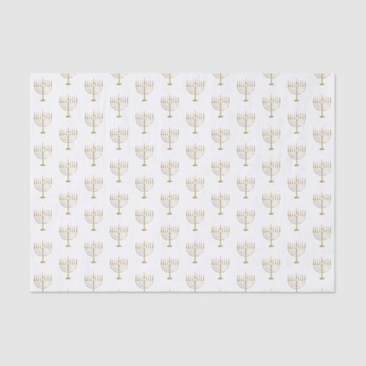 フェイクな金ゴールドのハヌカーの（ユダヤ教）メノラーパターン白の休日 薄葉紙 (正面)