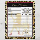 フェイクな金ゴールドのヒョウのプリントの毛のブティックの注文用紙 レターヘッド (正面)