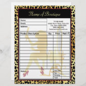 フェイクな金ゴールドのヒョウのプリントの毛のブティックの注文用紙 レターヘッド (正面/裏面)