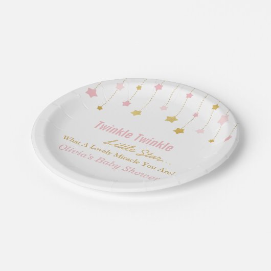 フェイクな金ゴールドのピンクのきらめきのきらめき少し星のプレート ペーパープレート (アングル)