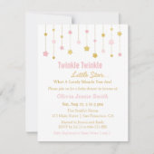 フェイクな金ゴールドのピンクのきらめきのきらめき少し星のベビー 招待状 (正面)