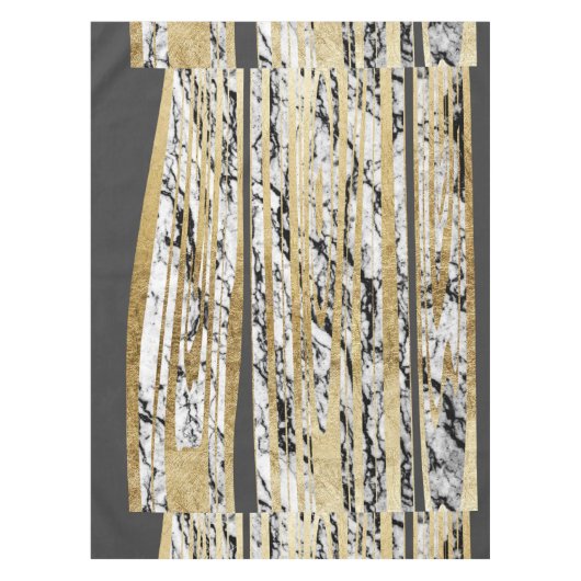 フェイクな金ゴールドのモダンな白黒の大理石は縞で飾ります テーブルクロス (正面)