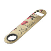 フェイクな金ゴールドのモノグラムの赤く素朴なバラ スピード栓抜き (正面アングル)