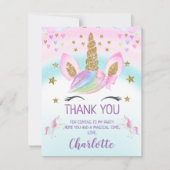フェイクな金ゴールドのユニコーンの虹の誕生日のサンキューカード 招待状 (正面)
