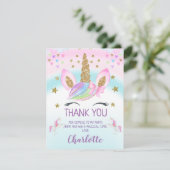 フェイクな金ゴールドのユニコーンの虹の誕生日のサンキューカード 招待状 (スタンド正面)