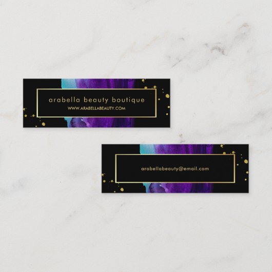 フェイクな金ゴールドの一見のアクセントのはっきりしたな水彩画のしぶき スキニー名刺 (正面/裏面)