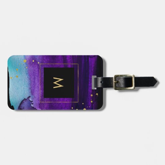 フェイクな金ゴールドの一見のアクセントのはっきりしたな水彩画のしぶき ラゲッジタグ (正面横)