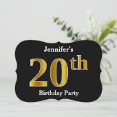 フェイクな金ゴールドの一見の第20誕生会 + 名前をカスタムする 招待状 (スタンド正面)
