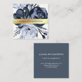 フェイクな金ゴールドの一見を用いる暗くモダンな花柄 スクエア名刺 (正面/裏面)