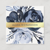 フェイクな金ゴールドの一見を用いる暗くモダンな花柄 スクエア名刺 (正面)