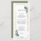 フェイクな金ゴールドの幾何学的な緑の草木の結婚式メニューカード メニュー (正面/裏面)