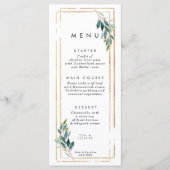 フェイクな金ゴールドの幾何学的な緑の草木の結婚式メニューカード メニュー (正面)