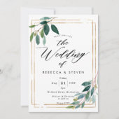 フェイクな金ゴールドの幾何学的な緑の草木の結婚式招待状 招待状 (正面)
