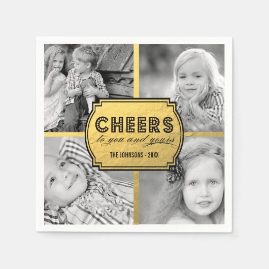 フェイクな金ゴールドの応援のコラージュ|の休日の写真のナプキン スタンダードカクテルナプキン (正面)