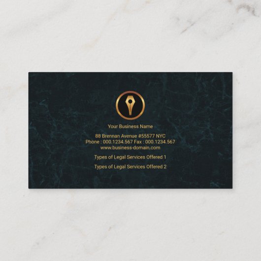 フェイクな金ゴールドの正義によってはかりで測られるエレガントでグランジな弁護士 名刺 (裏面)