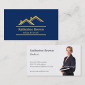 フェイクな金ゴールドの濃紺のモダンな不動産の不動産仲介業者 名刺 (正面/裏面)