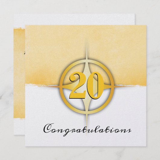 フェイクな金ゴールドの紋章の従業員20年記念日 招待状 (正面/裏面)