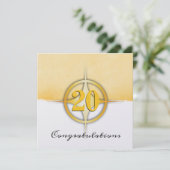 フェイクな金ゴールドの紋章の従業員20年記念日 招待状 (スタンド正面)