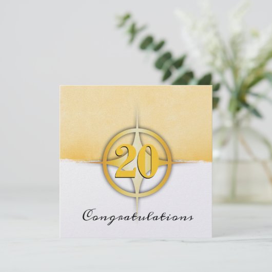 フェイクな金ゴールドの紋章の従業員20年記念日 招待状 (スタンド正面)