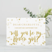 フェイクな金ゴールドの紙吹雪私のフラワー・ガールです 招待状 (スタンド正面)