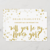 フェイクな金ゴールドの紙吹雪私のフラワー・ガールです 招待状 (正面/裏面)