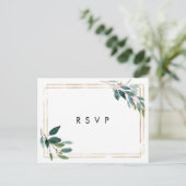 フェイクな金ゴールドの緑の草木の結婚式のrsvpの郵便はがき インビテーションポストカード (スタンド正面)