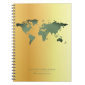 フェイクな金ゴールドの背景の世界地図旅行ジャーナル ノートブック (正面)
