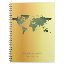 フェイクな金ゴールドの背景の世界地図旅行ジャーナル ノートブック