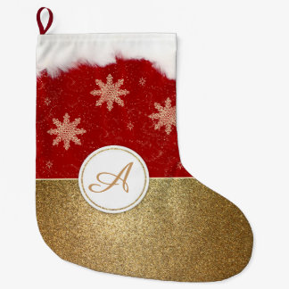 フェイクな金ゴールドの赤と白のモノグラム ラージクリスマスストッキング