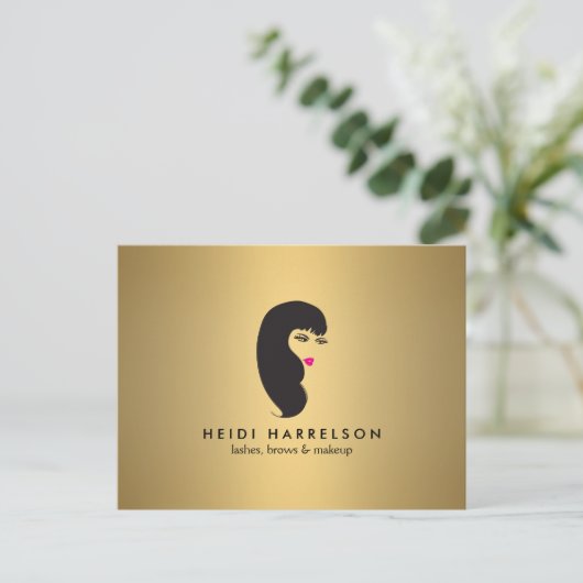 フェイクな金ゴールドの郵便はがきの鞭を持つ女の子 ポストカード (スタンド正面)