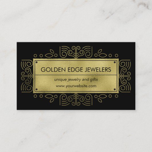 フェイクな金ゴールドの金属黒いOrnamental 名刺 (正面)