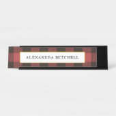 フェイクな金ゴールドフレームが付いている赤くおよび黒いバッファローの格子縞 デスクネームプレート (正面)