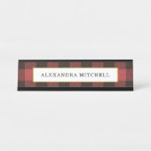 フェイクな金ゴールドフレームが付いている赤くおよび黒いバッファローの格子縞 デスクネームプレート (正面)