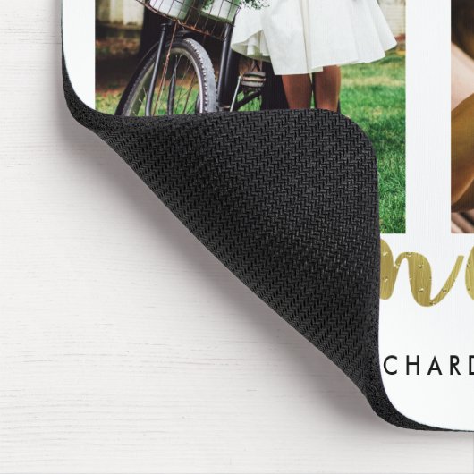 フェイクな金ゴールドホイルとのモダンで白い家族写真の格子 マウスパッド (コーナー)