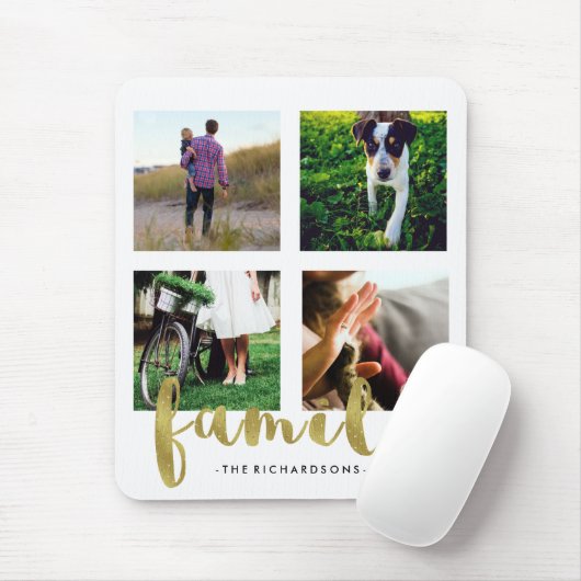 フェイクな金ゴールドホイルとのモダンで白い家族写真の格子 マウスパッド (マウス)