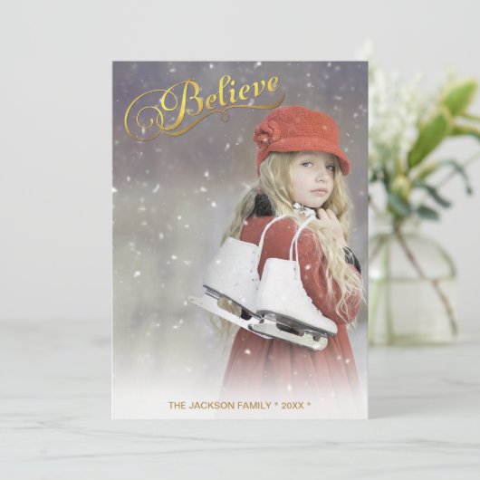 フェイクな金ゴールドホイルにシックな休日の写真を信じて下さい シーズンカード (スタンド正面)