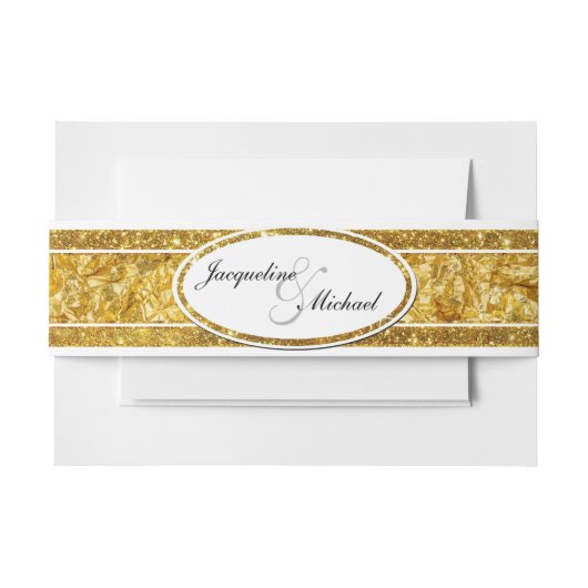 フェイクな金ゴールドホイルのエレガントでフォーマルで上品な結婚指輪 招待状ベリーバンド (正面例)