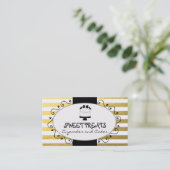 フェイクな金ゴールドホイルのストライプなカップケーキのケーキのベーカリー 名刺 (スタンド正面)