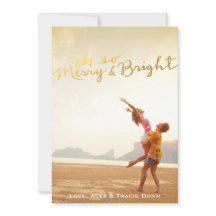 フェイクな金ゴールドホイルのメリーで及び明るいクリスマスカード