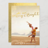 フェイクな金ゴールドホイルのメリーで及び明るいクリスマスカード シーズンカード (正面/裏面)