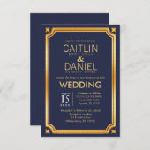 フェイクな金ゴールドホイルの濃紺のエレガントな原稿の結婚式 招待状 (正面/裏面)