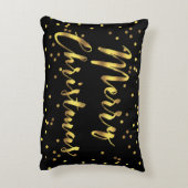 フェイクな金ゴールドホイルの紙吹雪のメリークリスマスの黒 アクセントクッション (裏面(縦))