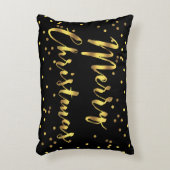 フェイクな金ゴールドホイルの紙吹雪のメリークリスマスの黒 アクセントクッション (正面(垂直))