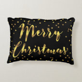 フェイクな金ゴールドホイルの紙吹雪のメリークリスマスの黒 アクセントクッション (裏面)
