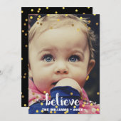 フェイクな金ゴールドホイルの紙吹雪の休日の写真を信じて下さい シーズンカード (正面/裏面)