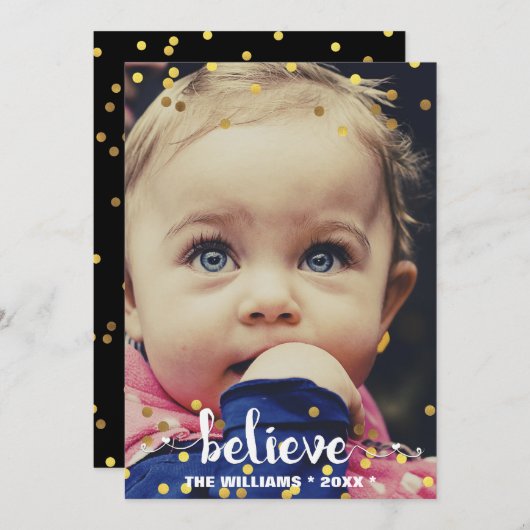 フェイクな金ゴールドホイルの紙吹雪の休日の写真を信じて下さい シーズンカード (正面/裏面)