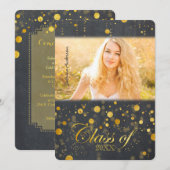 フェイクな金ゴールドホイルの紙吹雪の写真の卒業 招待状 (正面/裏面)