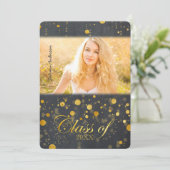 フェイクな金ゴールドホイルの紙吹雪の写真の卒業 招待状 (スタンド正面)