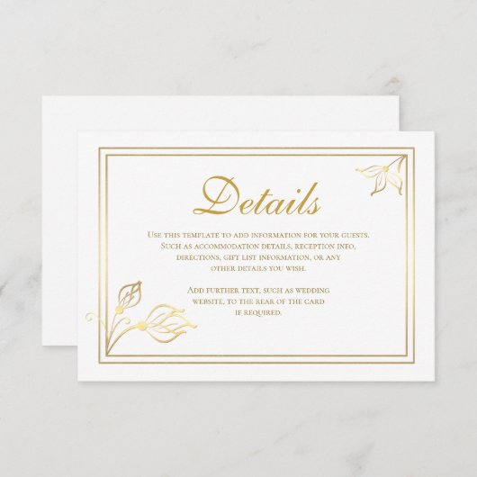 フェイクな金ゴールドホイルの花の結婚式の明細カード エンクロージャーカード (正面/裏面)