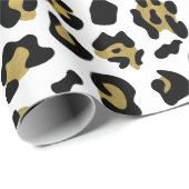 フェイクな金ゴールドホイルの黒のヒョウのプリントパターン ラッピングペーパー (ロールコーナー)
